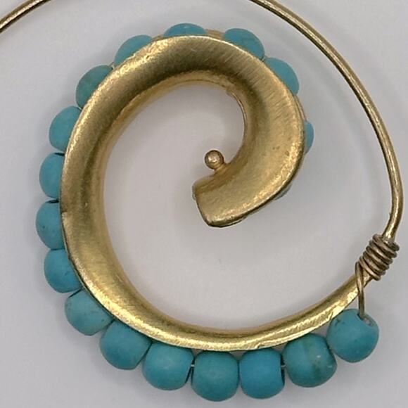 Ottoman Hands Bohemian Brass Turquoise Bead Hoop Earrings Boho Statement Jewelry - Picture 10 of 11